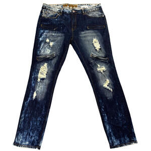 VIP Jeans Womens 15 Distressed Skinny Stretch Denim Dark Wash Ripped Zips Y2K Up